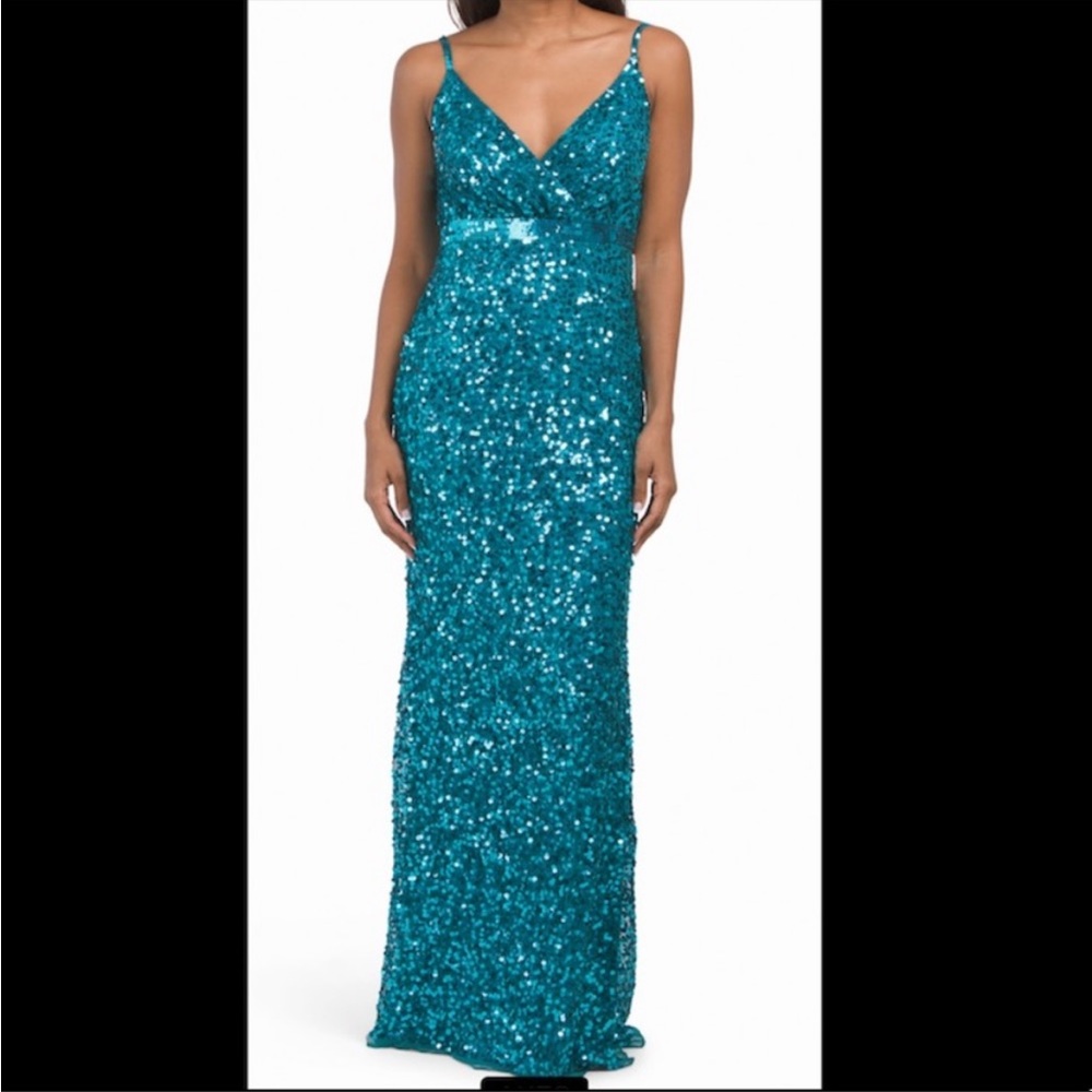 Mac Duggal teal/blue sequin gown/dress